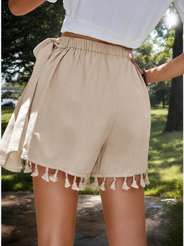 Boho Quasten Mini-Strandrock & Bind-Baumwollshorts für Damen - Frühjahrs-/Sommerkollektion