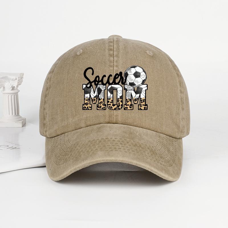 

Leopard Print Soccer Mom Washed Baseball Cap Adjustable Unisex Soccer Game Day Hat For Moms хакі