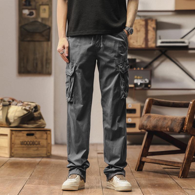 Men's new trendy men's casual loose simple straight tooling trousers with multiple pockets