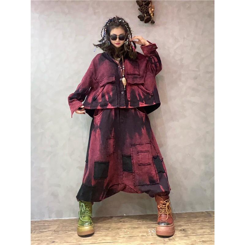 Womens Street Style Vintage Wash Thick Fleece Hoodie Top Loose Pants Set Casual 2-Piece Outfit Fall
