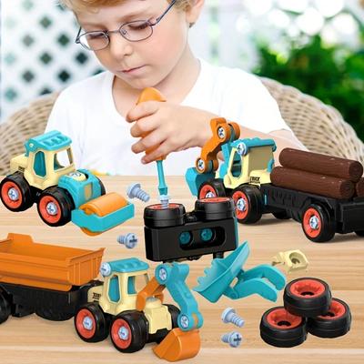 Kinder-Konstruktionsmodellbausatz: DIY-Schraubspielzeug, zerlegbarer Bagger mit Schiebefunktion und Simulationsspiel