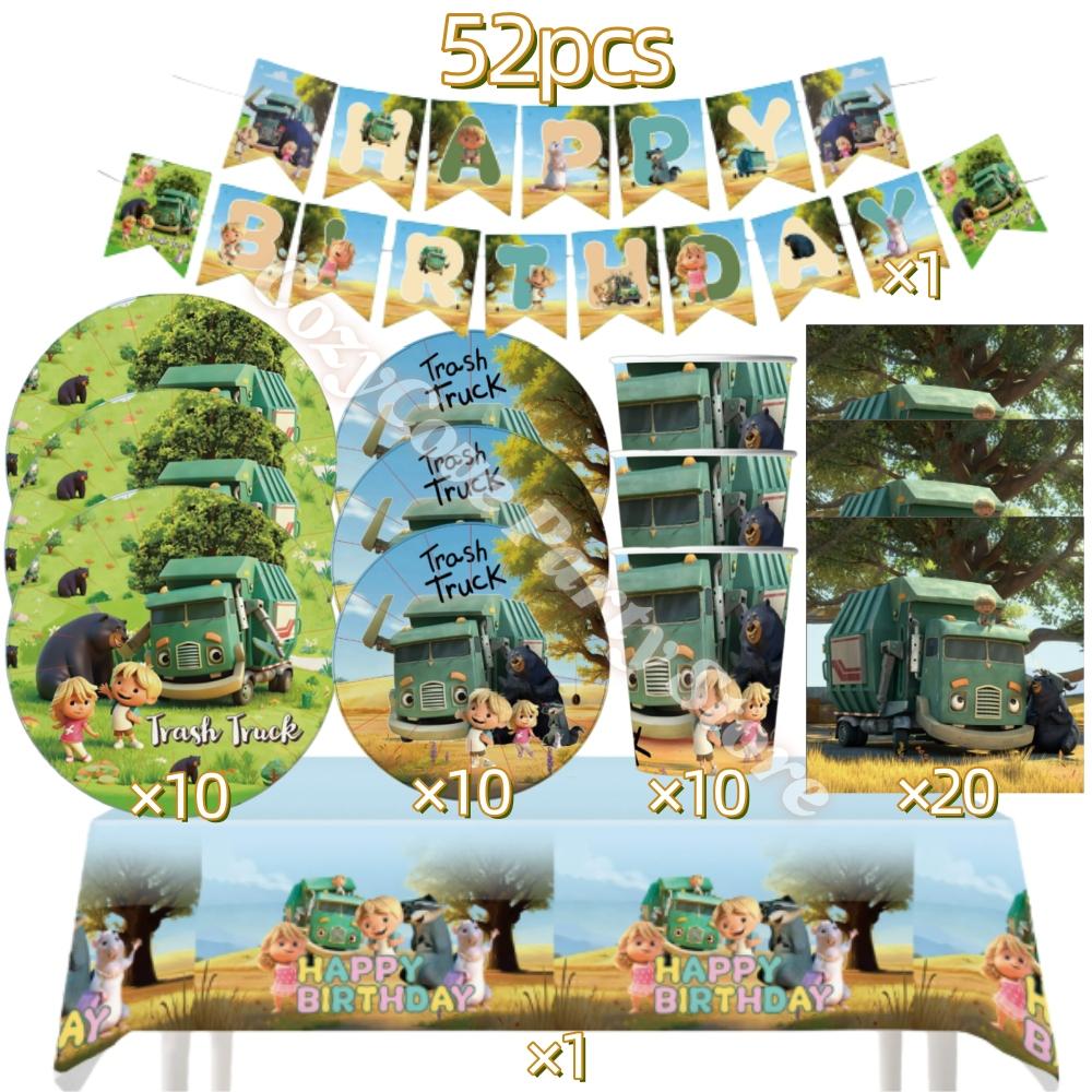 Hank Trash Truck Birthday Party Supplies Plate Cup Backdrop Balloons Cake Topper Gift Bag For Kids Favors Birthday Decoration