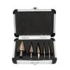 6-Piece Tapered Reamer Set with Titanium & Zinc Plating In Aluminum Box for Center Positioning, Drill, Iron, and Stainless Steel.
