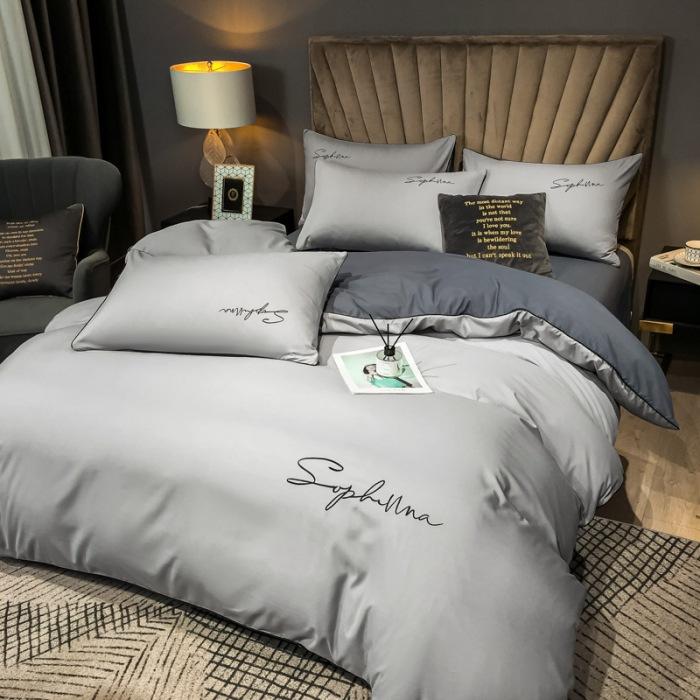 High End Skin Friendly Bedding Set Queen Luxury Embroidery Duvet Cover Set with Flat Sheet Simple Durable King Size Bedding Sets