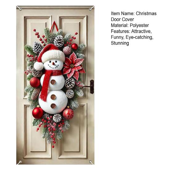 Copertura Porta di Natale Divertente Babbo Natale/Gnomo/Pupazzo di Neve/Ghirlanda Sfondo Appeso Striscione Porta 70" x 35" Insegna Inverno per Decorazione Casa Giardino Muro