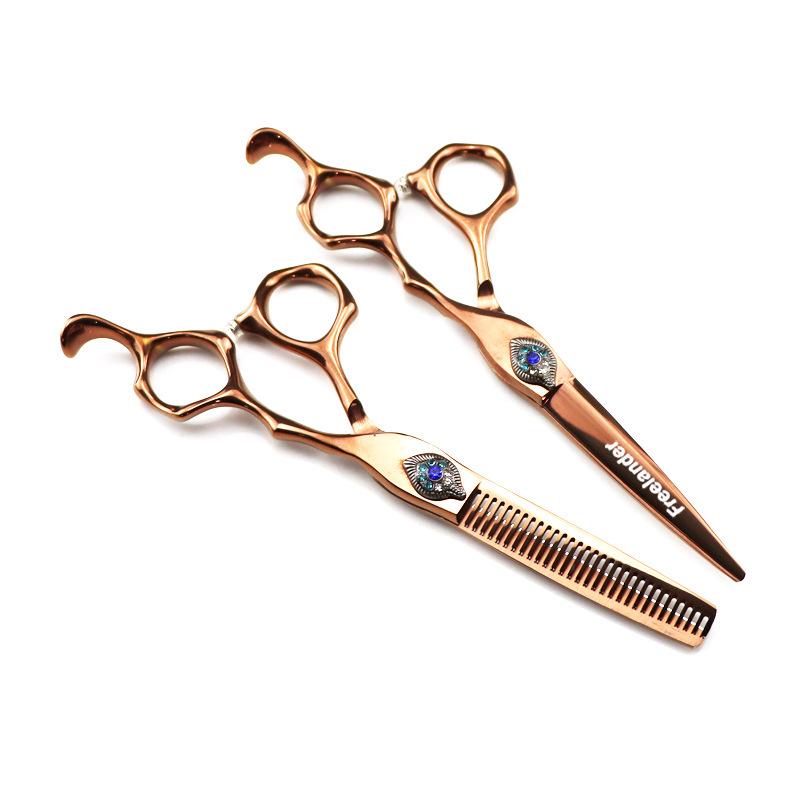 6" Antique Bronze Feather Gem Hairdressing Scissors - Straight & Thinning Shears