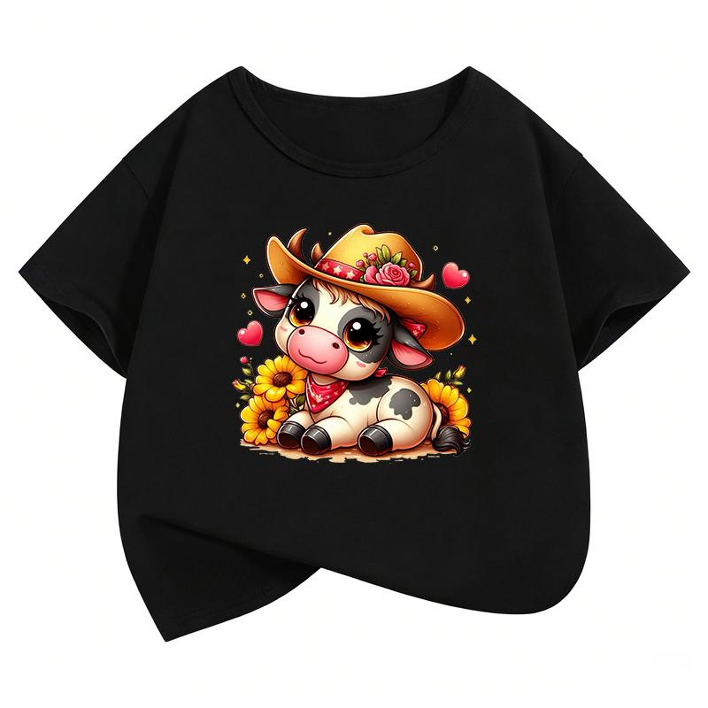 Lovely Cow Design TShirt Printed T Shirt Girls Summer Clothes Short Sleeve Tops TShirts Cute Girls Clothing