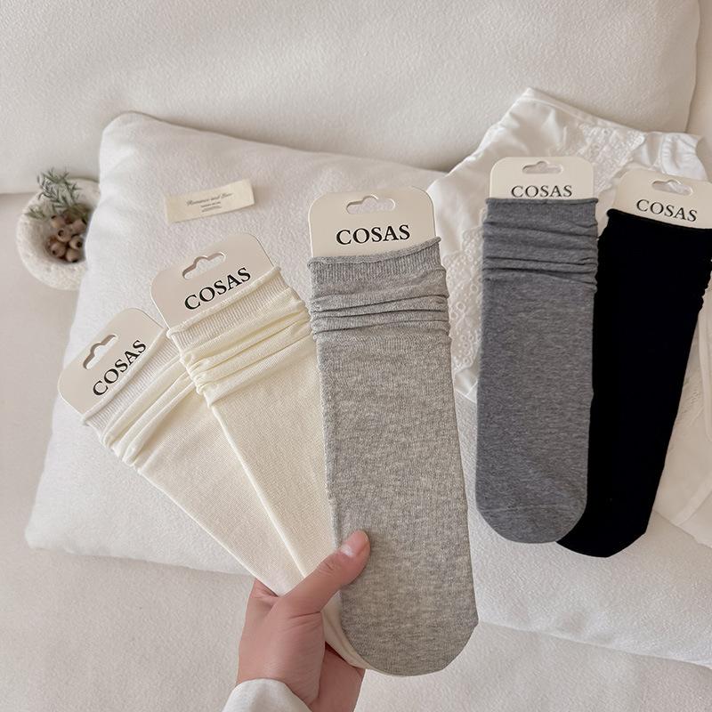 Rolled-edge Children's Thin Model Moisture-wicking Breathable Mid-calf Socks, Pure Color, Simple Design, Versatile and Easy To Match. Pile Socks.