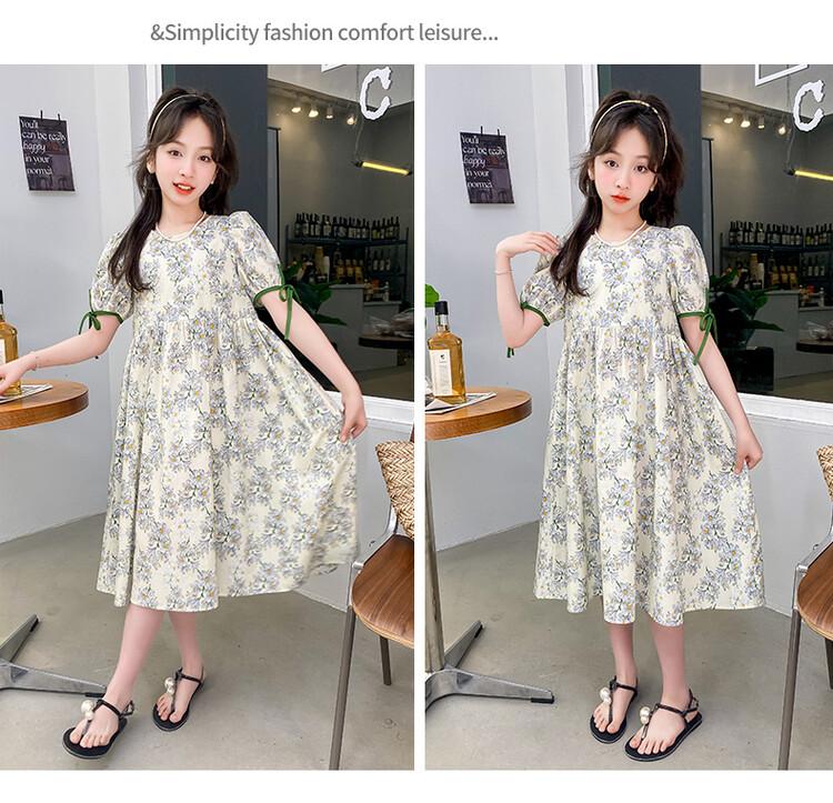 Girls' Summer Sweet Bubble Sleeves Floral Princess Dress