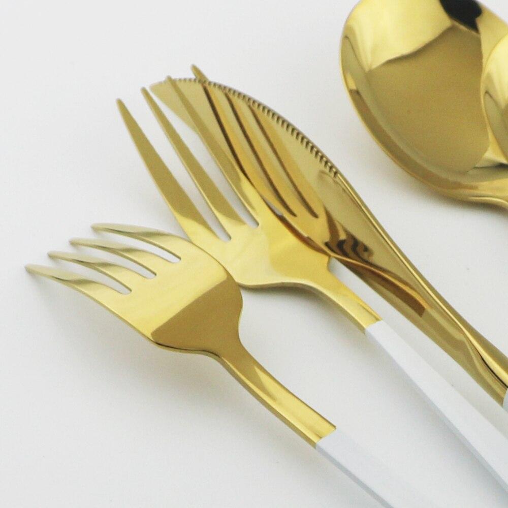 16Pcs Green Gold Dinnerware Set 304 Stainless Steel Cutlery Set Knives Forks Spoons Dinner Set Kitchen Tableware Silverware Set