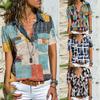 Kvinner kortermet turn-down krage Enkeltspent utskrift Uformell T-skjorte bluse Streetwear