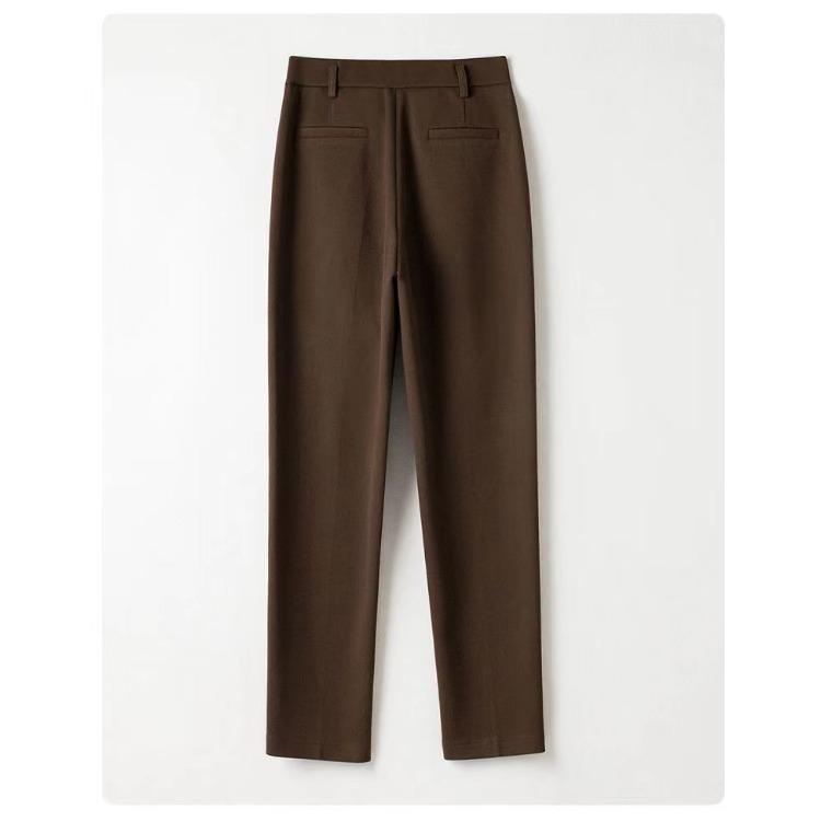 Luxurious Apricot Woolen Trousers for Women: Elegant High Waist, Skinny Cigarette-style Cut, Perfect for Autumn and Spring Seasons