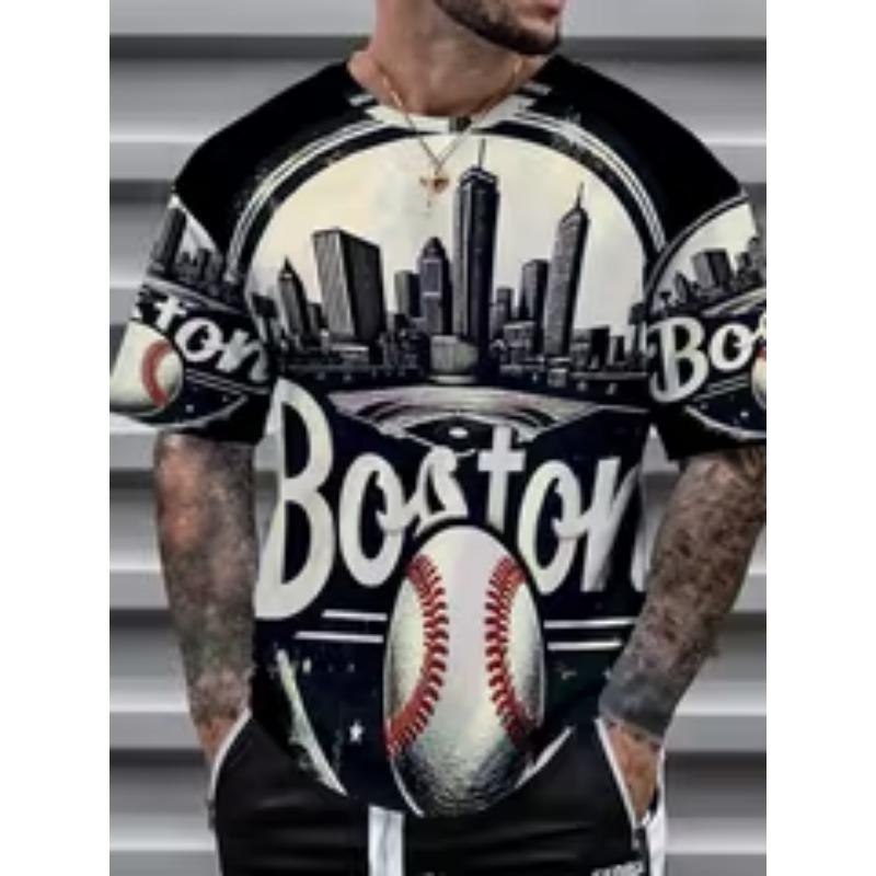 

3D-Boston baseball scene art T-shirt, unique and fashionable, very sports and casual style 6XL