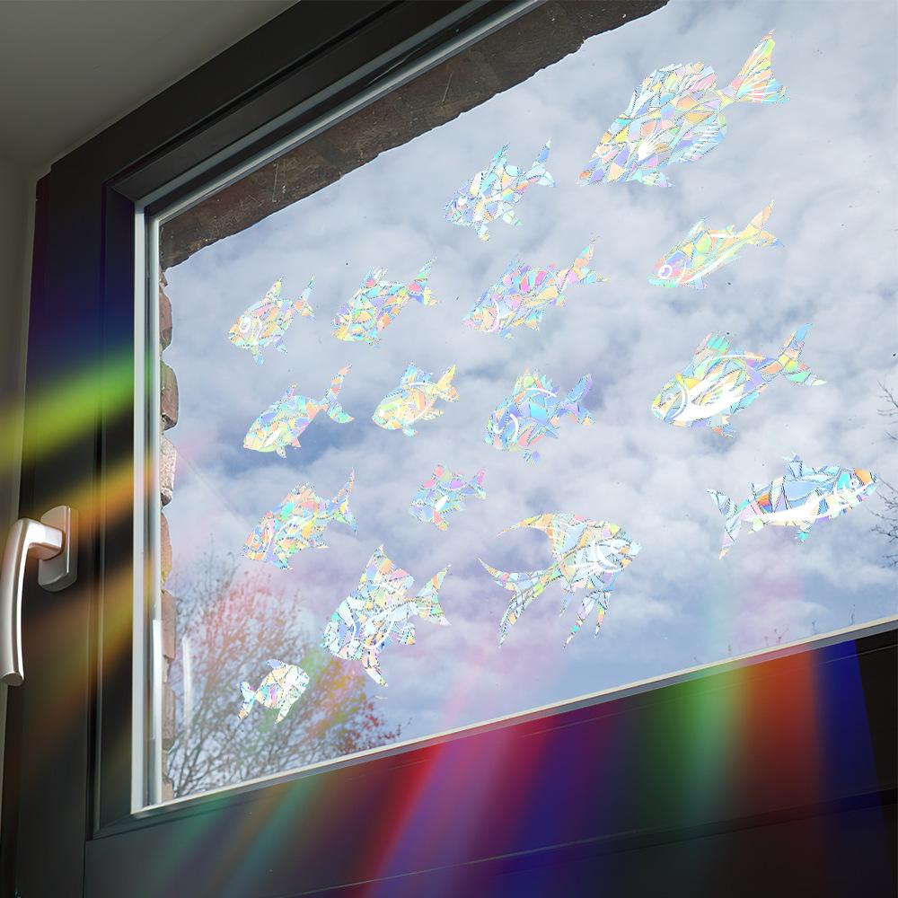 Creative Little Fish Laser Colorful Home Beautification and Decoration Glass Doors and Windows Static Window Stickers