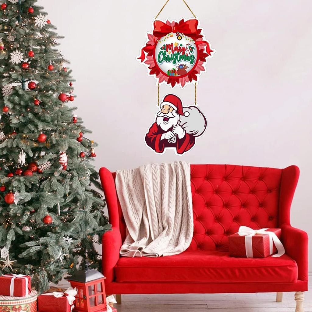 Decorative Christmas Wall Hanging Wooden Art Decoration Item for Home | Office | Living Room | Bedroom (Circle Santa)