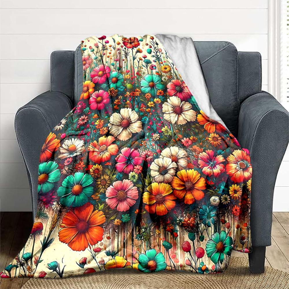 1pc Floral Fantasy Blanket, Lightweight Flannel Throw Blanket For Sofa, Bed, Travel, Camping, Living Room, Office104