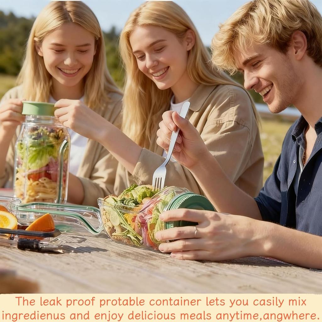 Salad Jar with Side Opening, Mason Jar Salad Container for Lunch with Dressing Compartment, Leak-Proof Portable Pod Jar, Microwave & Dishwasher Safe