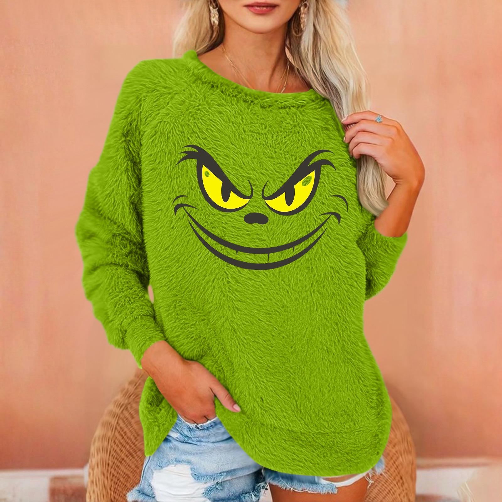 

Женский модный пуловер с круглым вырезом, длинными рукавами, рождественским принтом, свободного кроя, плюшевый, теплый L армия зеленый