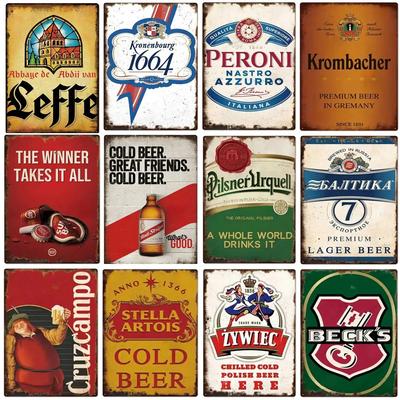 Väggskylt Dekoration Bar Öl Vin Metallaffischplatta Vintage Tennskylt Dekoration Man Cave Garage Järnplatta Målning Shabby Skyltar