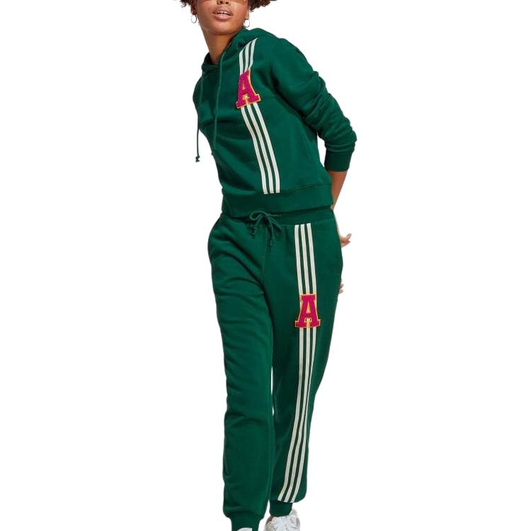adidas Striped Towel Embroidered Letter Print Hoodie Women Tops Dark-Green IC5230