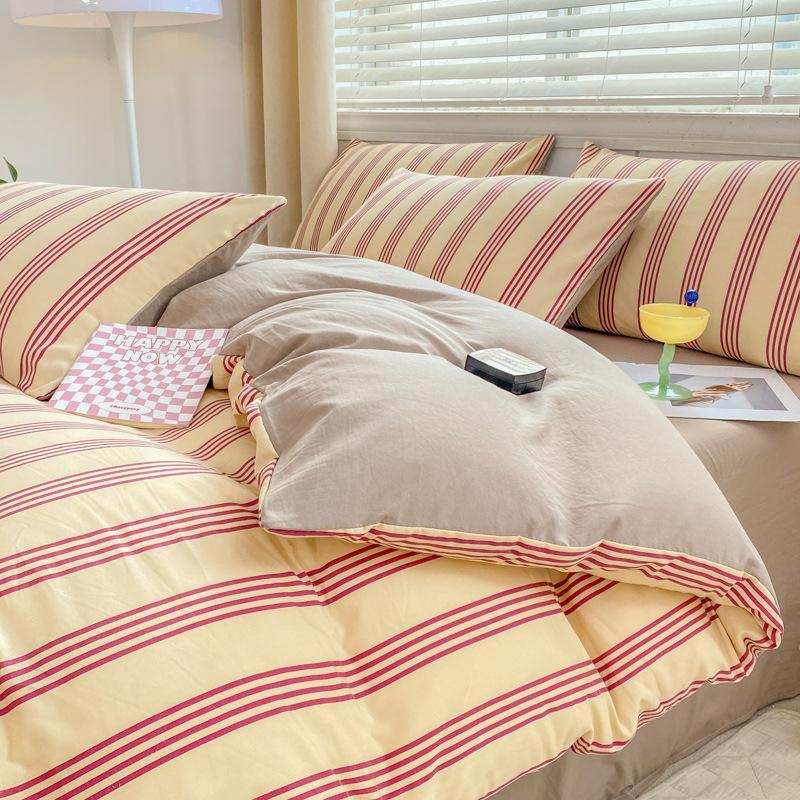 Class A Maternal And Infant Grade Small Fresh 100 Washed Cotton Four-Piece Set Student Dormitory 3Pcs Set Polished Cotton Full Quilt Cover Hat