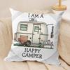 Happy Camping Rv Camper Car Cushion Cover Silky Short Plush Invisible Zipper Dustproof Sofa Pillow Case For Home Decor