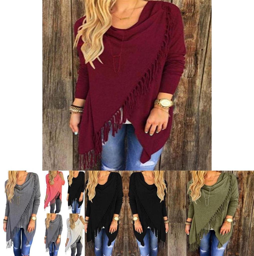 Stylish Women Tassels Casual Outwear Jacket Cardigan Long Sleeve Sweater In Solid Color