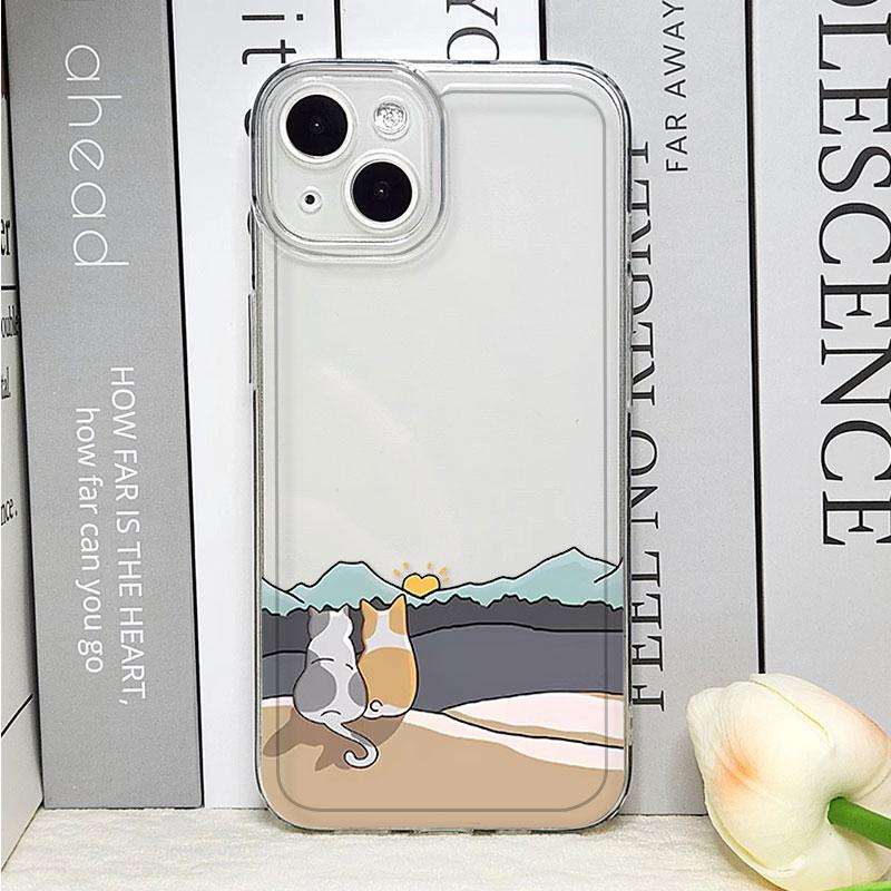 

Cute Cartoon Cat Dog Couple Phone Case For iPhone 16 15 14 13 12 11 Pro Max Mini X XS SE 7 8 Plus 16E Shockproof Non-Slip Cover iPhone 7 8 SE