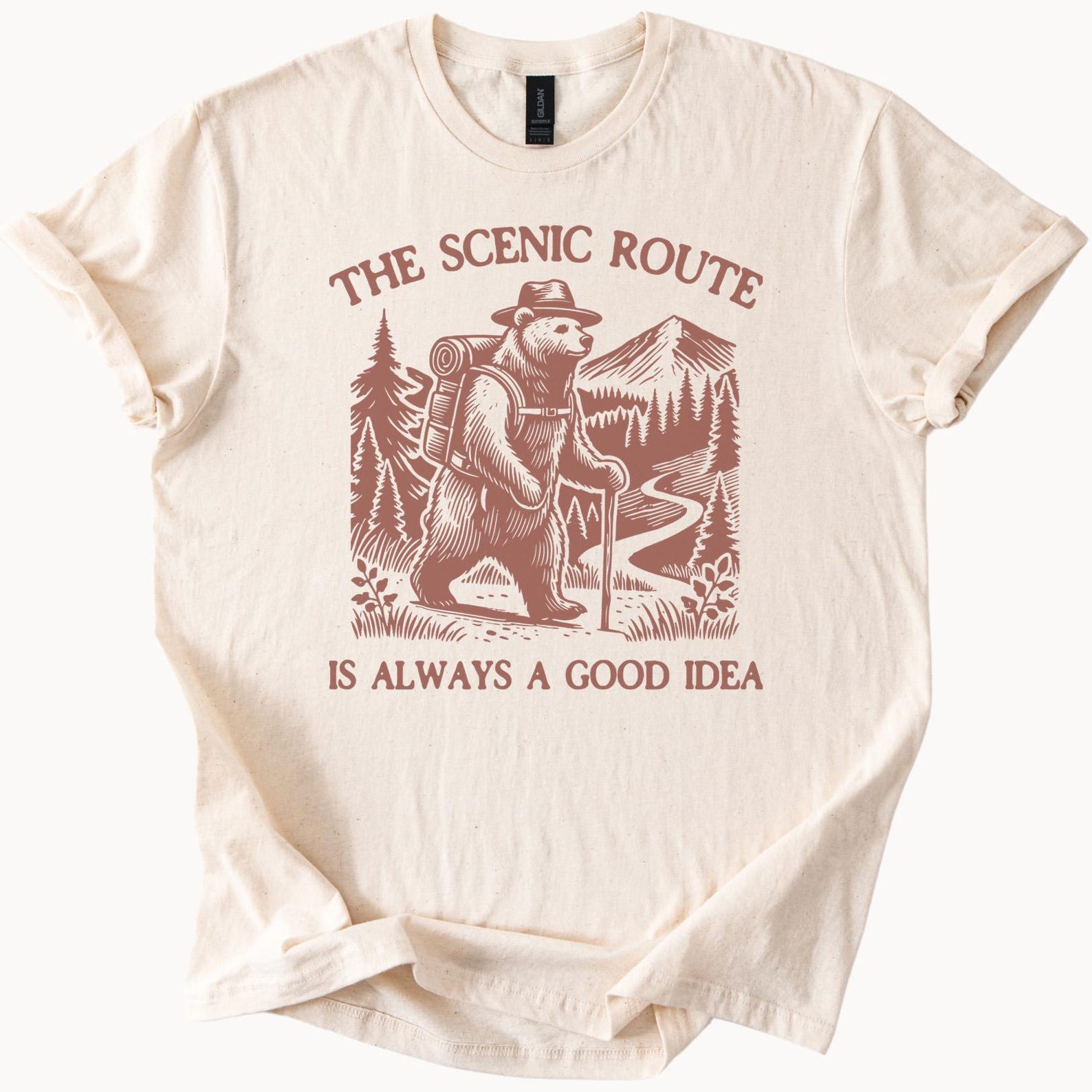 Bear Hiking Shirt Scenic Route Mountain Forest Graphic Nature Explorer Adventure Tee Outdoorsy Camping Gift for Hikers 120