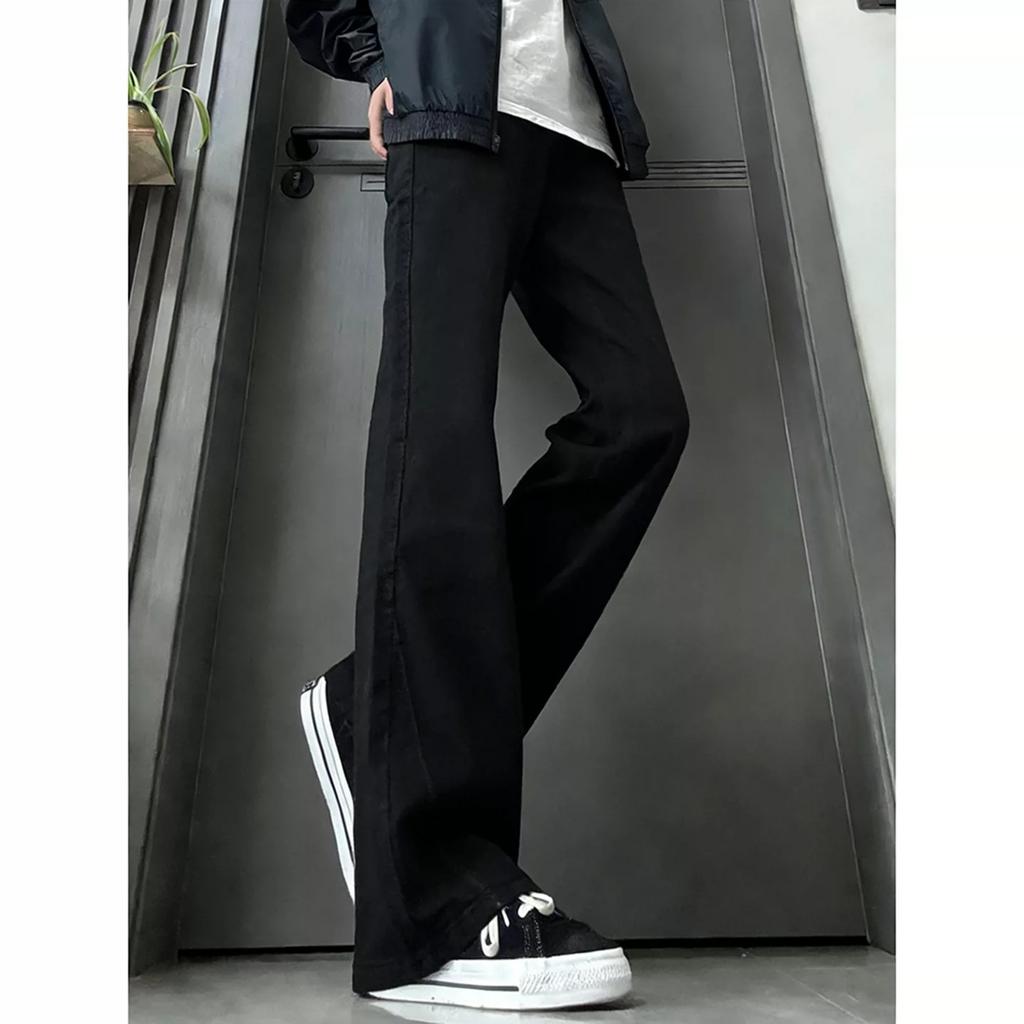 Guochao Light Blue Diagonal Cut Micro-pull Jeans Men's American High Street Cleanfit Straight Thin Micro-pull Pants