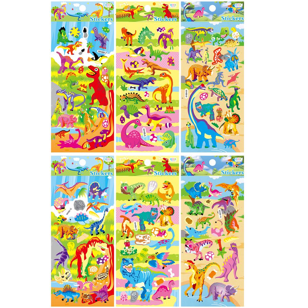 6Sheets 3D Bubble Sticker Car Truck Dinosaurs Marine Animals Cartoon Decals WaterproofKids Funny Educational Decals Toys