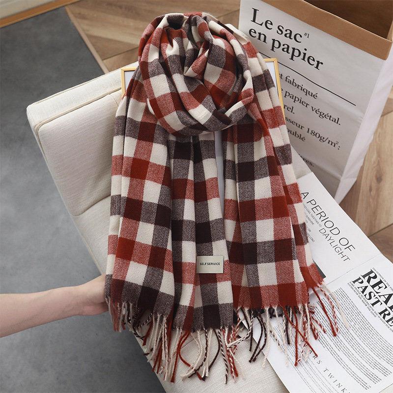 Autumn and Winter Korean Style Color Blocked Imitation Cashmere Plaid Fashionable and Versatile Thickened and Warm Student Shawl