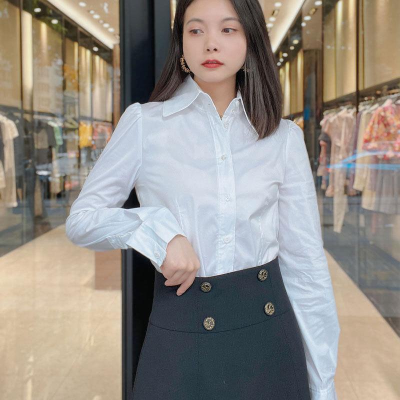 Shopping mall 1116 women's clothing spring and autumn versatile slim-fit single-breasted casual simple long-sleeved shirt
