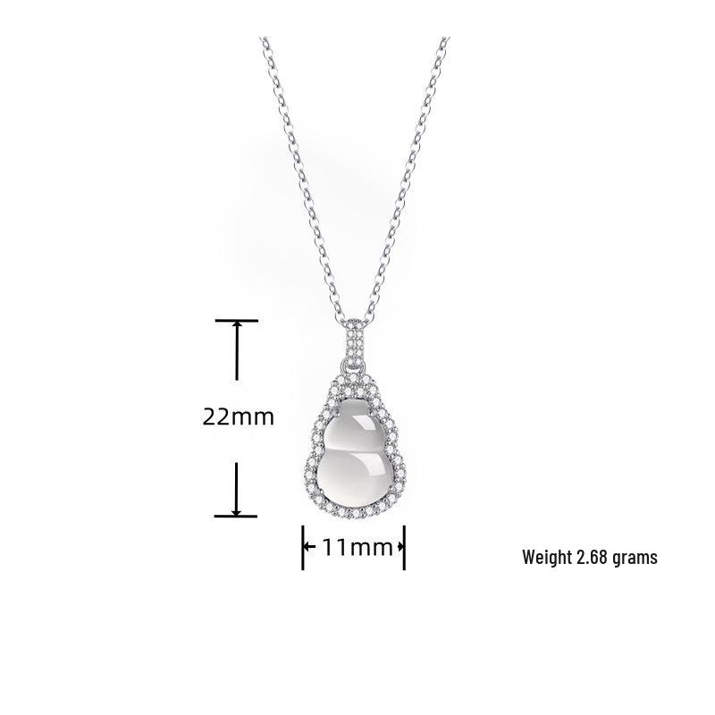 Baishi Hui Natural Chalcedony Fu Lu Gourd Necklace in s925 Sterling Silver Women's Clavicle Chain