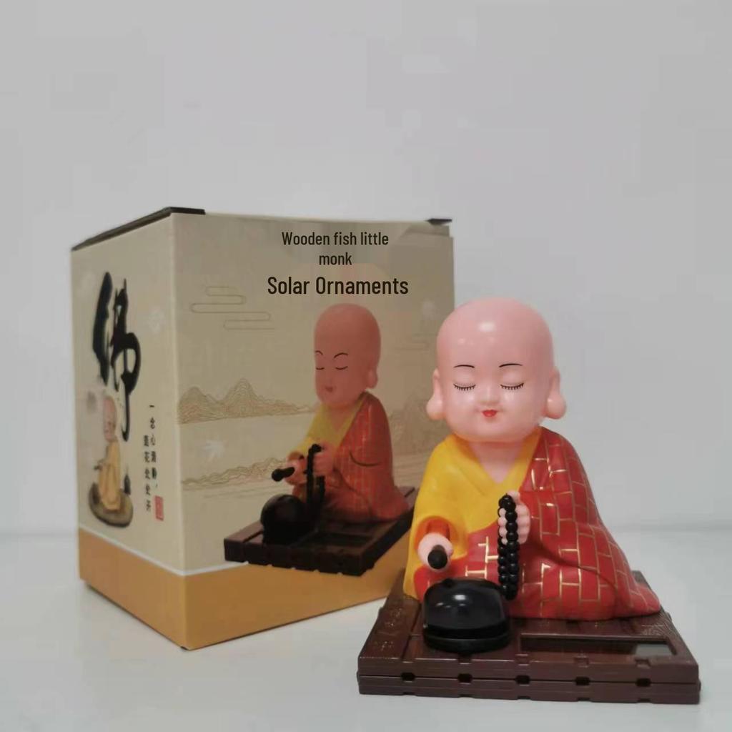 TikTok Solar Monk Car Ornament: Nodding Zen Chanting Figurine