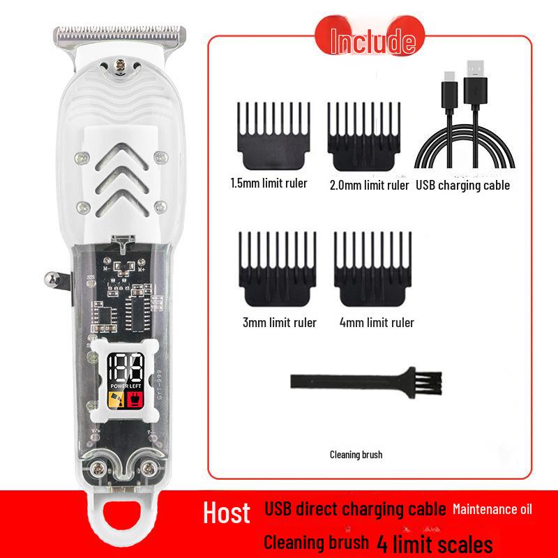 Tondeuse à cheveux professionnelle LCD rechargeable transparente rétro pour le rasage et la coupe