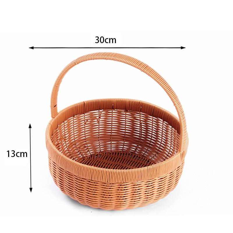 Handmade Bamboo Flower Basket Long Handle Fruit Storage Bin Kitchen Accessories