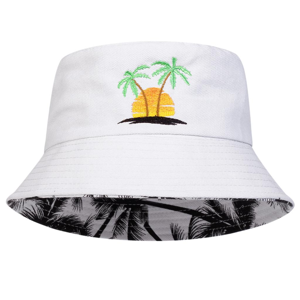 Unisex Sunset Coconut Tree Panama Fisherman Hat Outdoor Travel Hat Sunscreen Hats For Men Women Bucket Hat