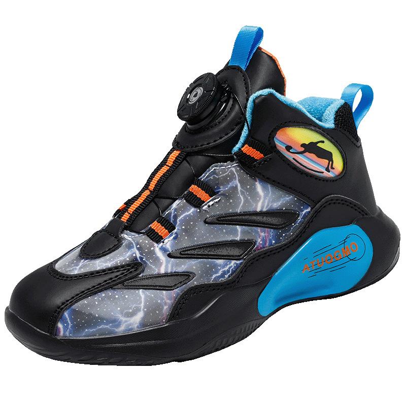 Winter New Children's Cotton Shoes Velvet Shoes Leather Sports Shoes Basketball Shoes Running Shoes Comfortable and Versatile