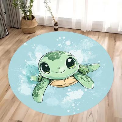 Cartoon Cute Turtle Round Carpet Anti Slip Floor Mat for Children's Play Area Bedroom Living Room Carpet Decoration Washable