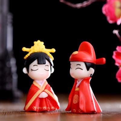 2 pçs casal estátuas traje desktop estilo chinês festivo antigo casamento noivo estatuetas de noiva decoração para casa