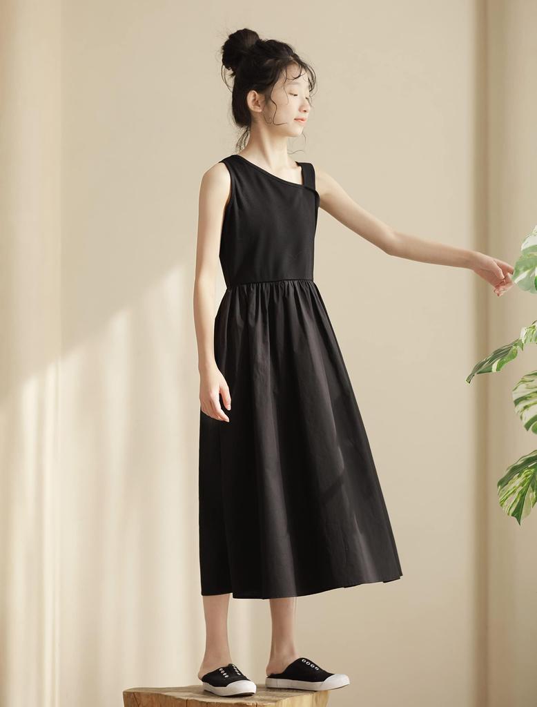 Weileenice Black Recital Size Long Dress with Perfect for and Other Perfect for Girls' Dress, Sleeveless, 140, Off-the-Shoulder Paneling, Weddings,