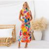 Colorful Flower Printed Dress Women Long Sleeve O-neck Strap Waist Lace Up Backless Dresses Female Fashion Holiday Lady Robe