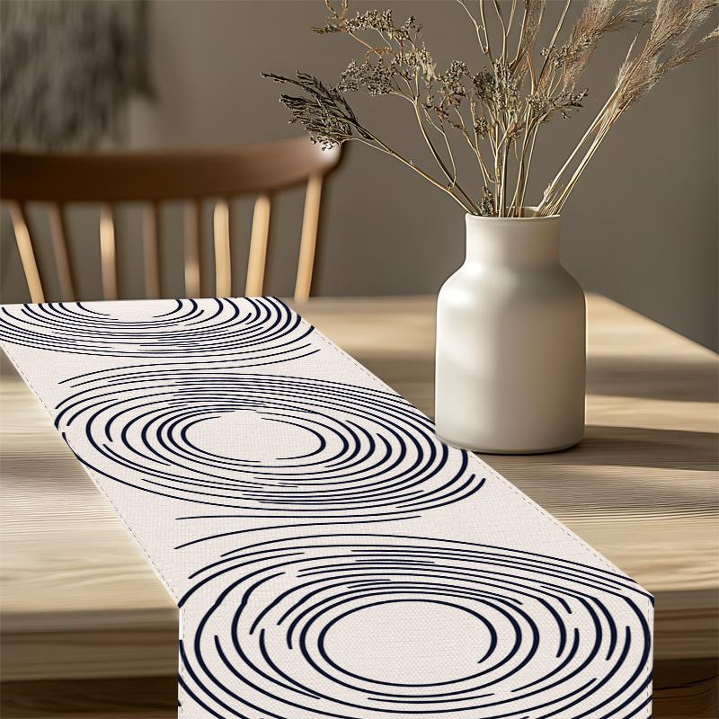 Corredor de Mesa Circular Preto e Branco Minimalista Moderno, Toalha de Mesa Longa Decorativa