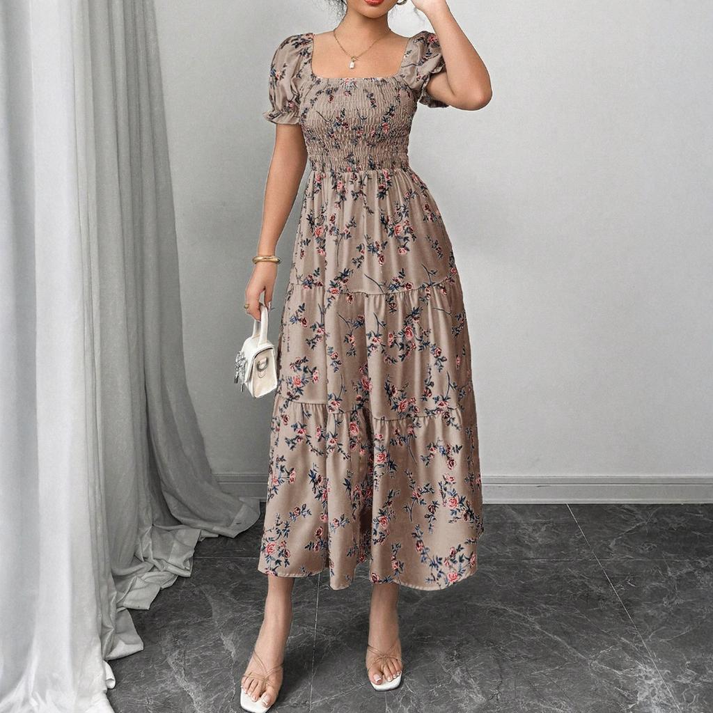 Women's Dress Casual Flowy Dresses square neckline Vocation Boho Beach Sundress