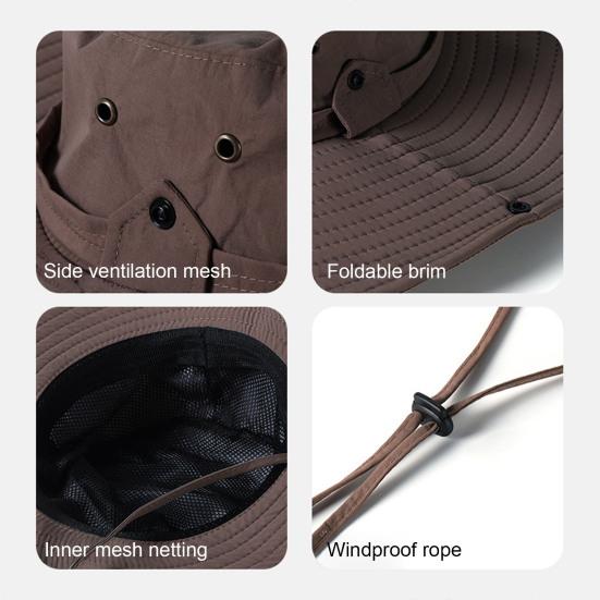 Cappello a Secchiello con Bordo Extra Large, Vestibilità Regolabile, Cappello da Pescatore, Fibbia Antivento, Pieghevole, per Viaggio, Outdoor, Cappello Blocca Raggi UV