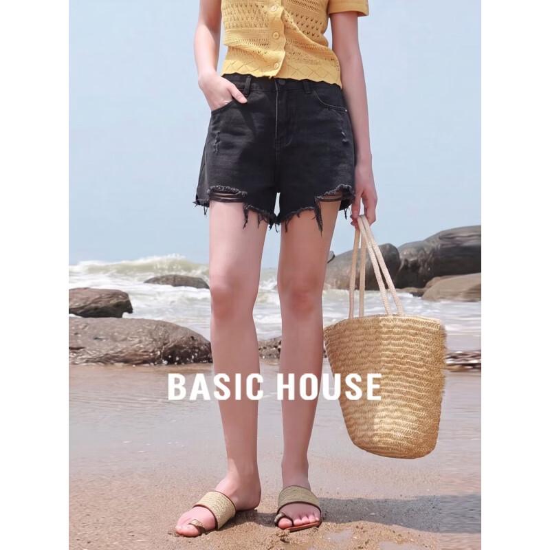 Basic House Women s Distressed High-Waist A-Line Denim Shorts XL 29