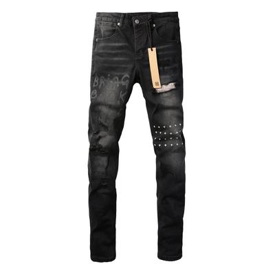 KB Jeans Herren Schlank Passform Kleine Füße Trendige Marke Loch Flicken