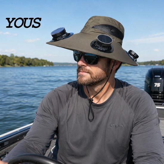 Solar Cooling Hat Sun with Detachable Fan Design, 4 Fans UPF 50+ Bucket Hat, Outdoor Adjustable Fit Built-in Panels And Type-C Charging Hiking Cap