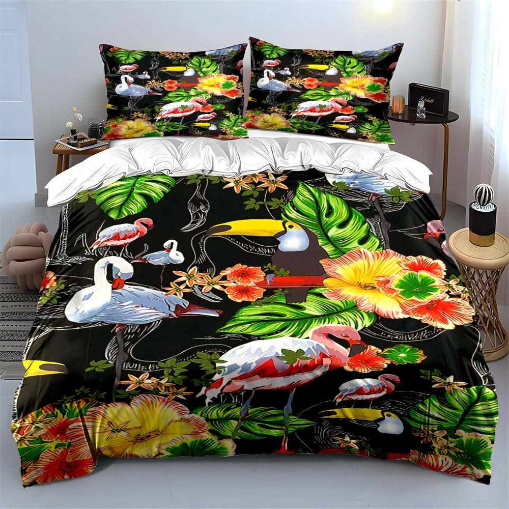 Flamingos, Toucans, Leaves, Flowers. Bedding Sets Duvet Cover Sets Duvet Covers Pillowcases(1 * Duvet Cover 2 * Pillowcases Without Duvet Insert)